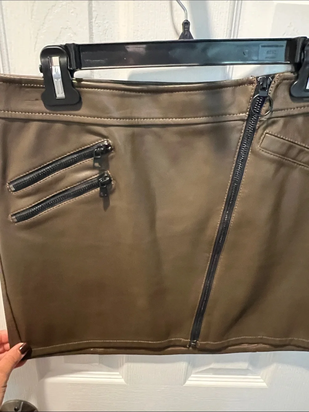 Express Faux Leather Mini Skirt in Olive